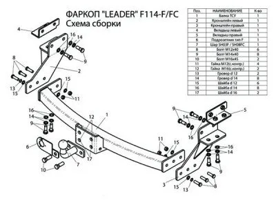 Фаркоп тип шара FC(сварной) для Ford Escape 2004-2007, Maverick 2000-2007 (F114-FC)