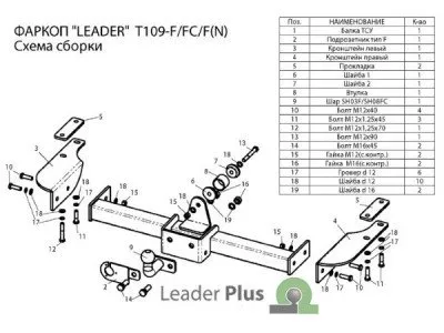 Фаркоп тип шара F для Toyota Land Cruiser Prado 1996-2002, Hilux Surf 1995-2002 (T109-F)