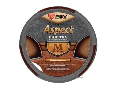 Оплетка для руля ASPECT M(37-38см) экокожа серый, белая нить, (116967)