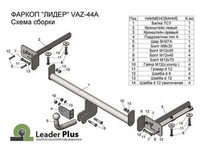 Фаркоп тип шара A для ВАЗ (LADA) Vesta Cross Универсал 2017-2025 (T-VAZ-44A)