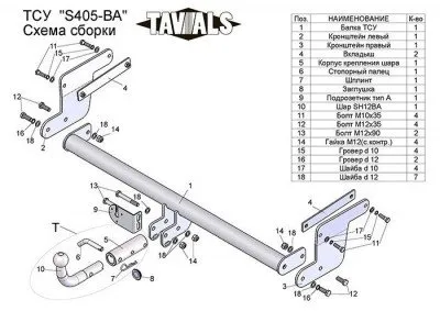 Фаркоп крюк быстросъемный тип шара BA для Suzuki Vitara 2014-2025, SX4 2013-2022 (C-Cross) (T-S405-BA)