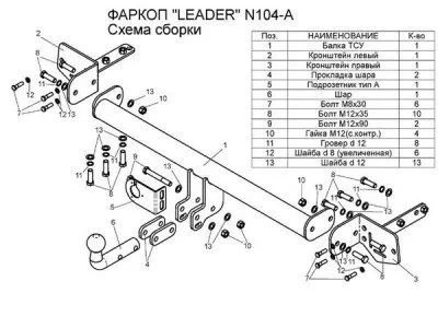 Фаркоп тип шара A для Nissan Primera 2001-2008 (N104-A)