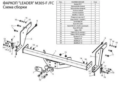 Фаркоп тип шара FC(сварной) для Ford Ranger 2006-2011 / Mazda BT-50 2006-2011 (M305-FC)