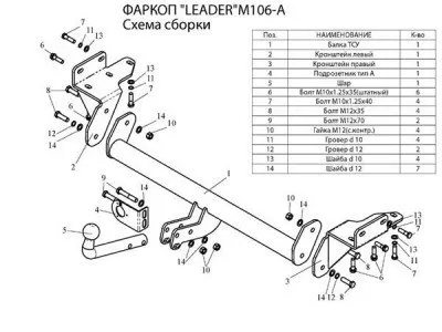 Фаркоп тип шара A для Mitsubishi Outlander 2002-2009 (M106-A)